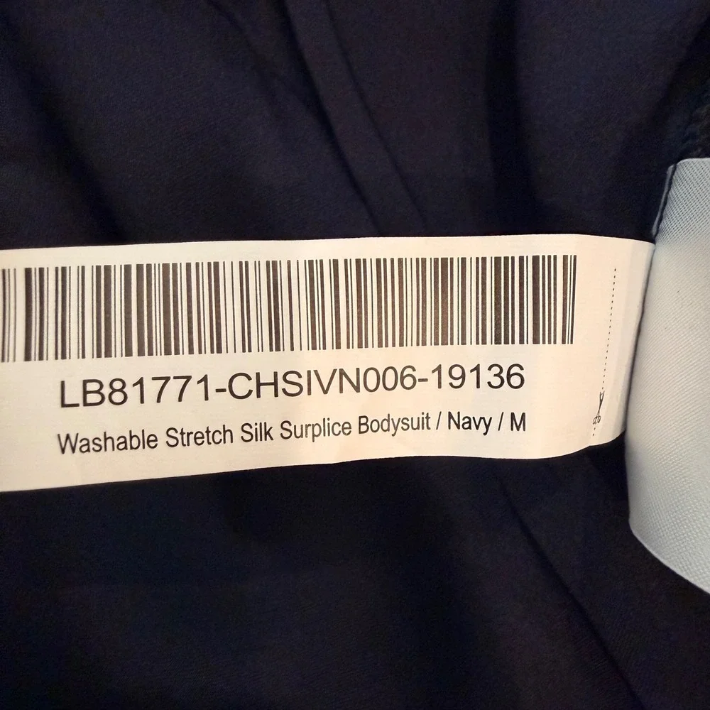 Quince Washable Stretch Silk Surplice Bodysuit Wrap Front Long Sleeve Date Navy
